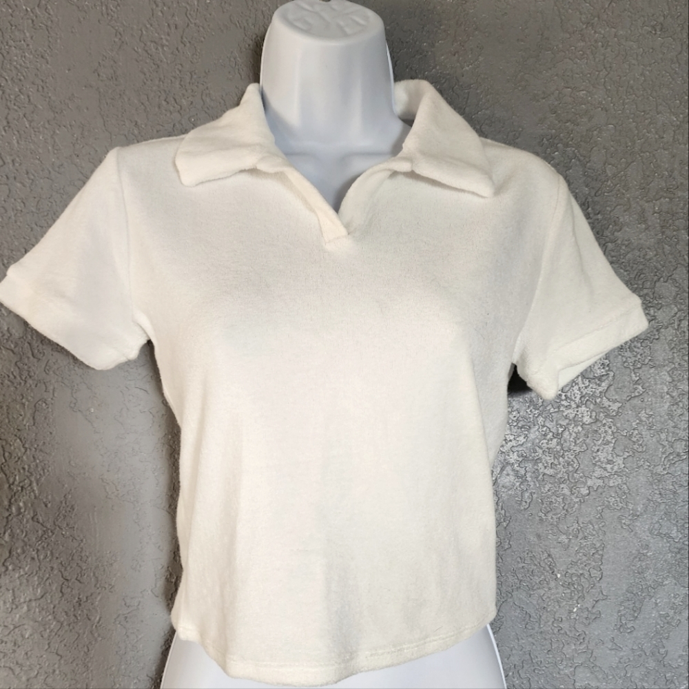 White Polyester Crop Top Polo Size Small